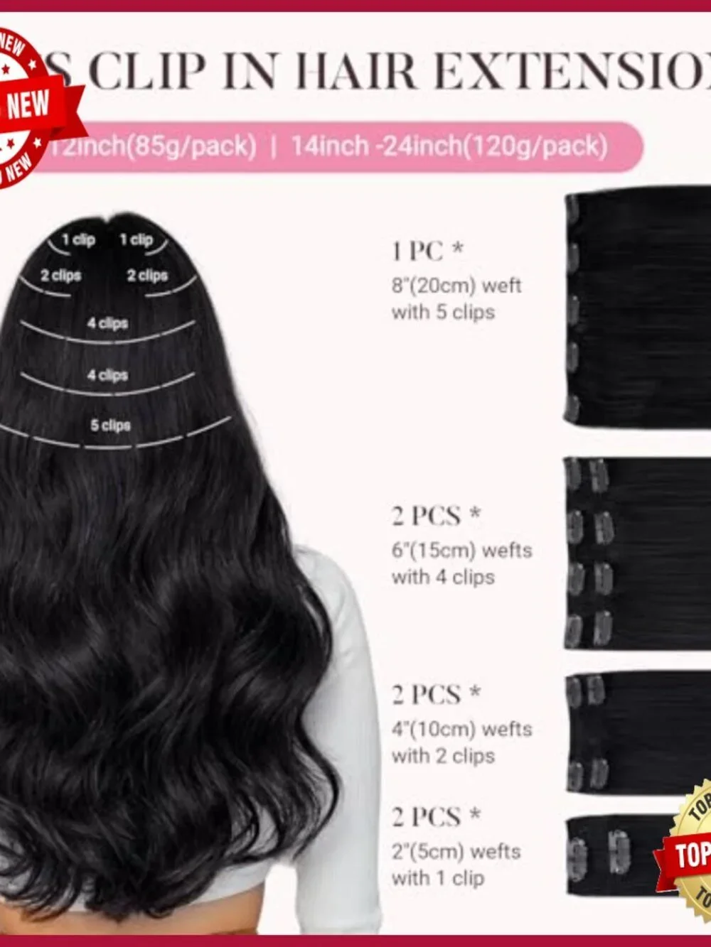 18 Inch Clip In Human Hair Extensions 7 Piece Set 120g Double Weft